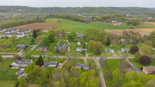 birds eye view of property featuring a rural view and a residential view