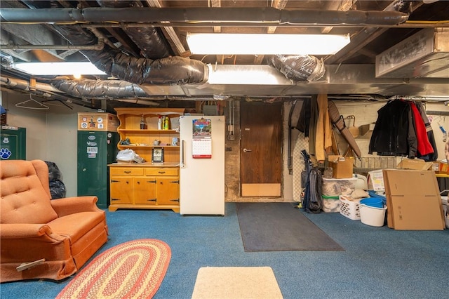 unfinished below grade area featuring carpet flooring