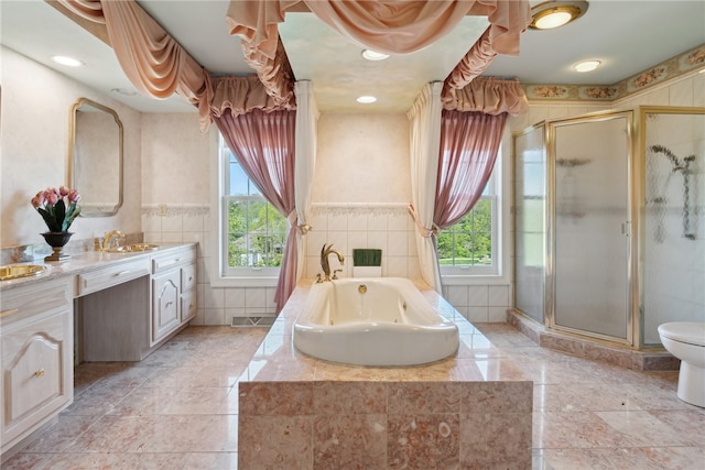 107 Treetop Ln, Peters Twp, PA 15317 - full bath featuring vanity, a jetted tub, tile walls, and a shower stall