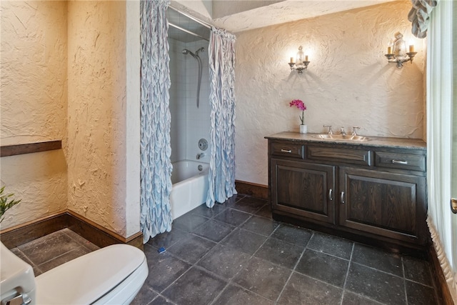 107 Treetop Ln, Peters Twp, PA 15317 - full bath with toilet, a textured wall, shower / bath combo, and vanity