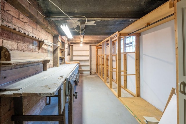 basement with a workshop area