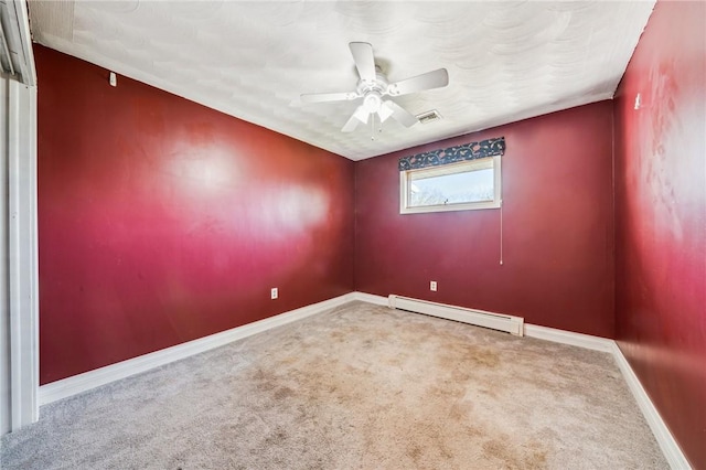 144 Harmony St, Connoquenessing Boro, PA 16027 - empty room with ceiling fan, baseboards, carpet, and a baseboard radiator