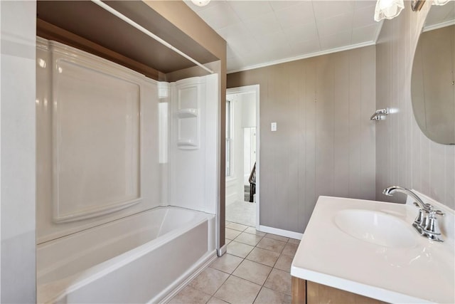 117 Vine St, Belle Vernon Wml, PA 15012 - bathroom with vanity,  shower combination, crown molding, and tile patterned floors