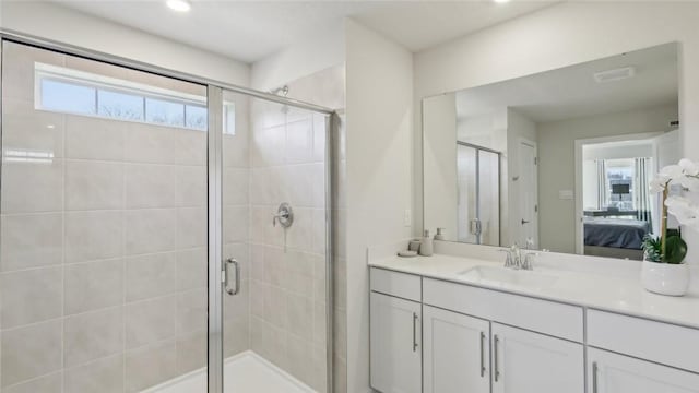 410 Barons Ct, Peters Twp, PA 15367 - ensuite bathroom featuring vanity, a stall shower, and recessed lighting