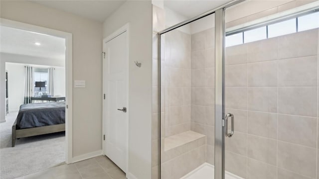 410 Barons Ct, Peters Twp, PA 15367 - ensuite bathroom with a stall shower, baseboards, tile patterned flooring, and recessed lighting
