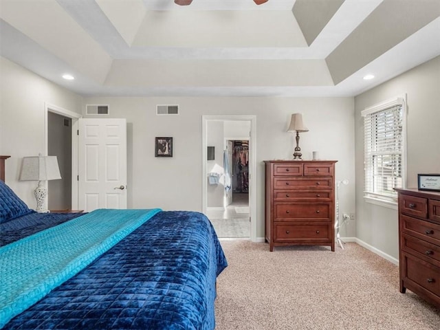 1312 Red Cut Lodge Rd, Derry Twp, PA 15650 - bedroom with a tray ceiling, light colored carpet, and visible vents