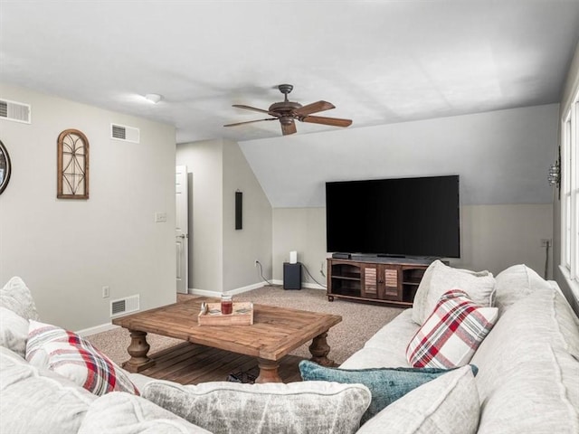 1312 Red Cut Lodge Rd, Derry Twp, PA 15650 - carpeted living area featuring ceiling fan, visible vents, and baseboards