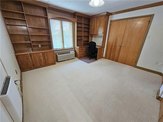 820 E Beau St Unit 2J, South Strabane, PA 15301 - unfurnished office featuring carpet flooring, built in study area, a wall mounted air conditioner, visible vents, and ornamental molding