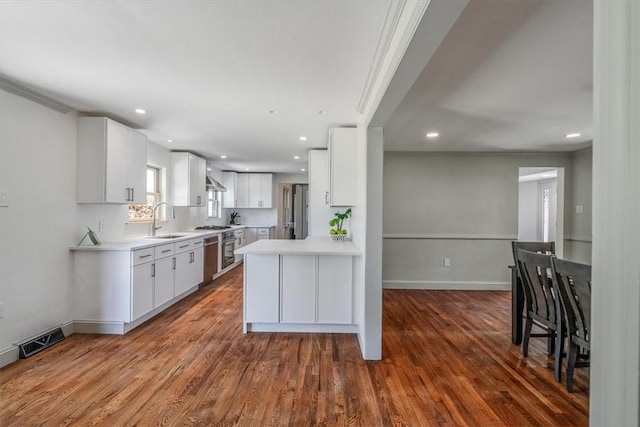 1202 Oakridge Rd, South Fayette, PA 15057 - kitchen with dishwasher, light countertops, dark wood finished floors, recessed lighting, and white cabinetry
