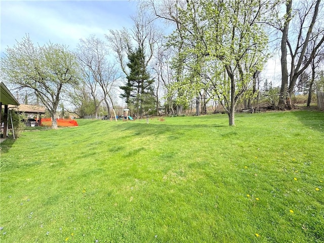 view of yard with a playground