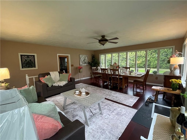 171 Mohawk Trl, Slippery Rock Twp But, PA 16057 - living room featuring baseboards, ceiling fan, and wood finished floors