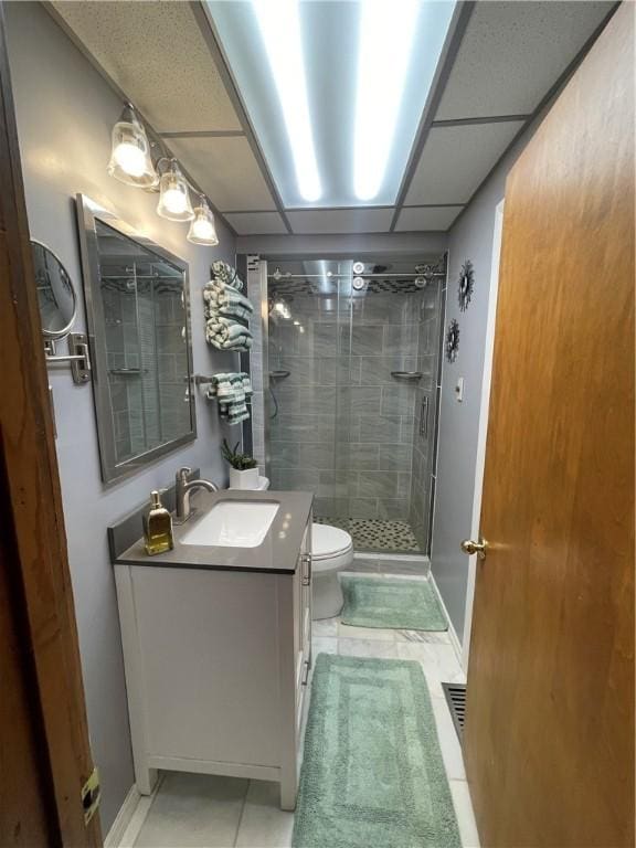 171 Mohawk Trl, Slippery Rock Twp But, PA 16057 - full bathroom with tile patterned flooring, a stall shower, vanity, baseboards, and toilet