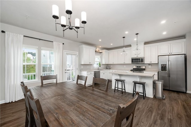 816 Theda Dori St, Cranberry Twp, PA 16066 - dining space with a chandelier, dark wood-style flooring, recessed lighting, and baseboards