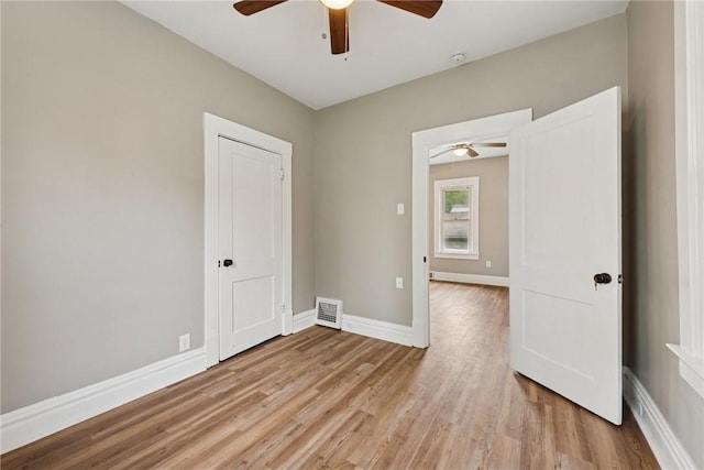 410 Butz St, New Castle/3Rd, PA 16101 - unfurnished bedroom with visible vents, a ceiling fan, light wood-style flooring, and baseboards