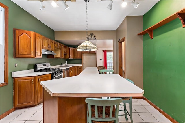 503 Beechwood Ave, Carnegie, PA 15106 - kitchen featuring a sink, appliances with stainless steel finishes, rail lighting, and light tile patterned flooring