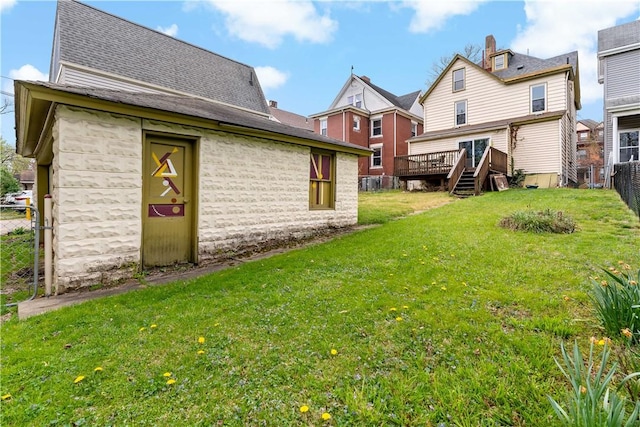 503 Beechwood Ave, Carnegie, PA 15106 - back of property with fence private yard, a shingled roof, a wooden deck, and a yard