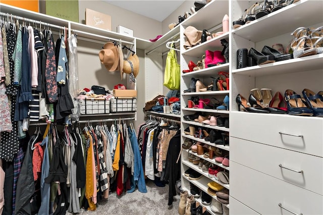 walk in closet with carpet
