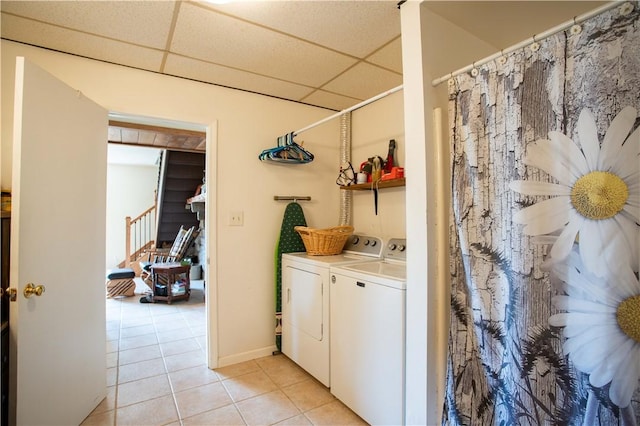 357 Pohls Rd, Raccoon Twp, PA 15001 - laundry area featuring laundry area, baseboards, light tile patterned floors, and washing machine and dryer