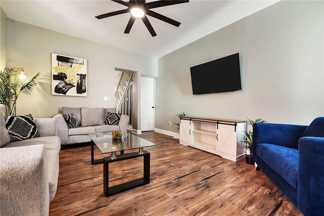 308 Jacksonia St, Central North Side, PA 15212 - living room with a ceiling fan, baseboards, and wood finished floors
