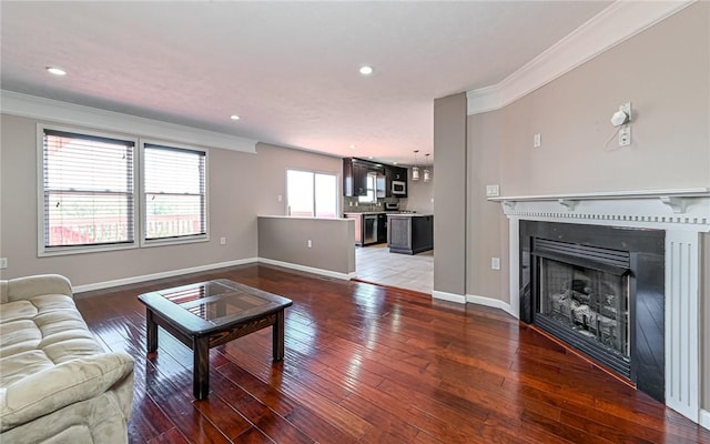 4929 Apple Ridge Dr, Hampton, PA 15101 - living room featuring ornamental molding, light wood-style floors, a fireplace, baseboards, and recessed lighting