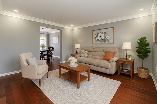 4929 Apple Ridge Dr, Hampton, PA 15101 - living area featuring a chandelier, hardwood / wood-style flooring, baseboards, ornamental molding, and recessed lighting
