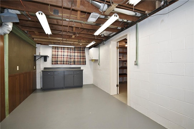 unfinished basement with concrete block wall