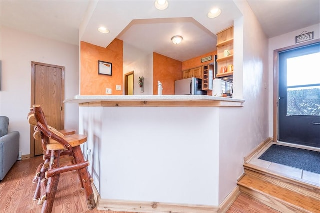 2805 Swiss Mountain Dr, Seven Springs Resort, PA 15622 - kitchen featuring baseboards, recessed lighting, refrigerator, and wood finished floors