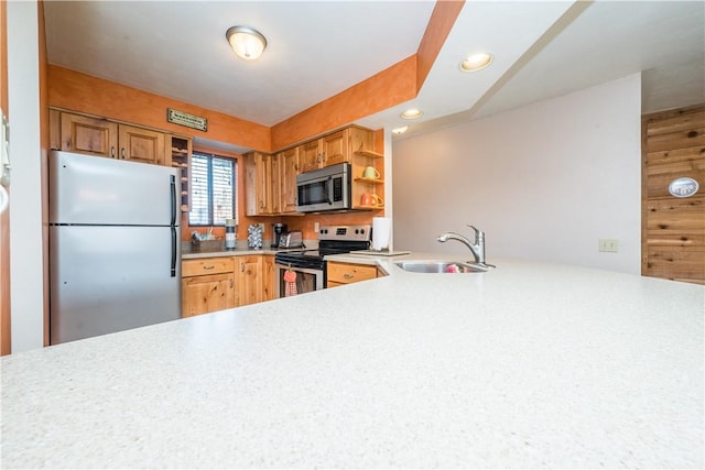 2805 Swiss Mountain Dr, Seven Springs Resort, PA 15622 - kitchen with light countertops, open shelves, appliances with stainless steel finishes, and a sink