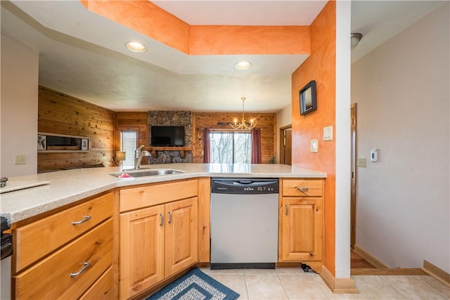 2805 Swiss Mountain Dr, Seven Springs Resort, PA 15622 - kitchen with light countertops, a chandelier, a sink, and dishwasher