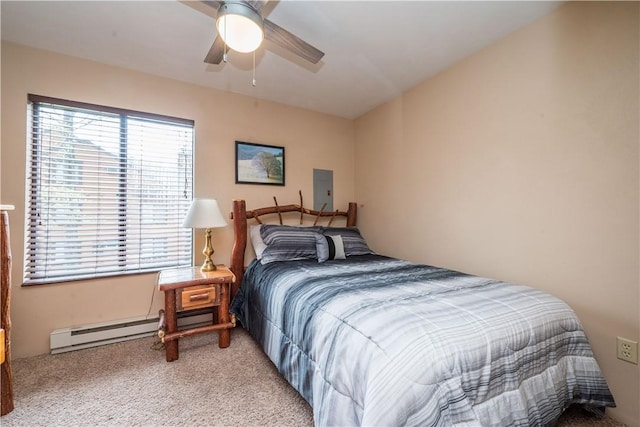 2805 Swiss Mountain Dr, Seven Springs Resort, PA 15622 - bedroom with a baseboard radiator, ceiling fan, and carpet flooring