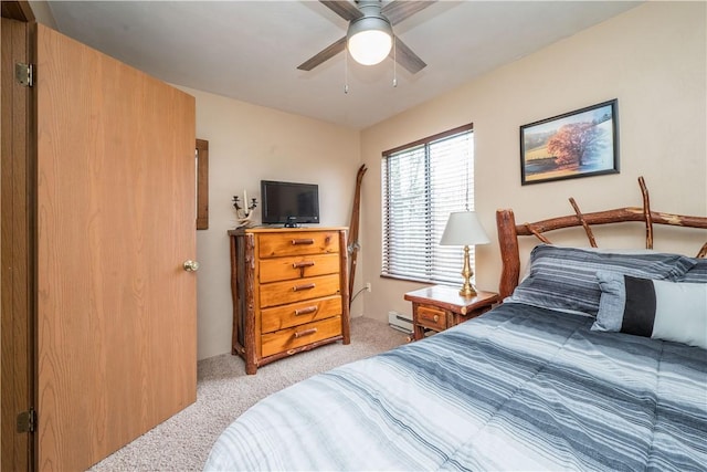 2805 Swiss Mountain Dr, Seven Springs Resort, PA 15622 - bedroom with a ceiling fan, light carpet, and a baseboard radiator