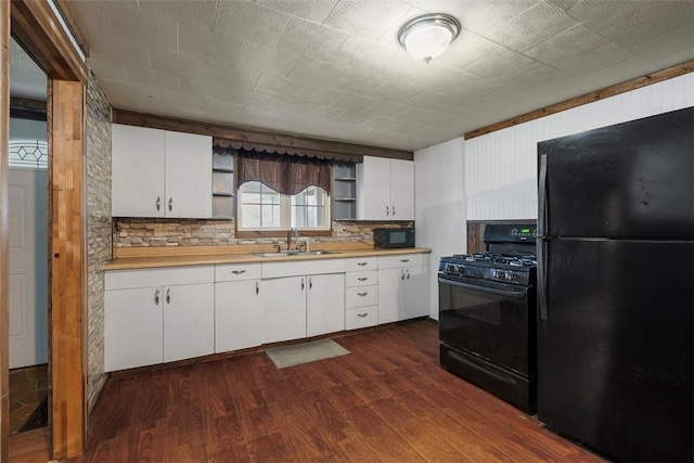 114 Angel Ave, Fairview Twp But, PA 16050 - kitchen with black appliances, open shelves, a sink, dark wood-type flooring, and light countertops