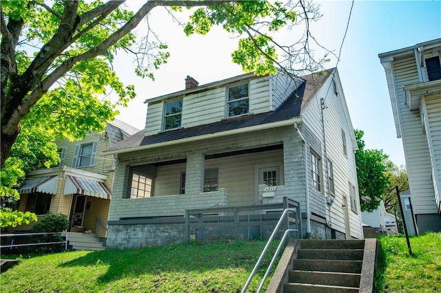 1211 Main St, Aliquippa, PA 15001 - bungalow-style house featuring a shingled roof, covered porch, a chimney, and a front yard
