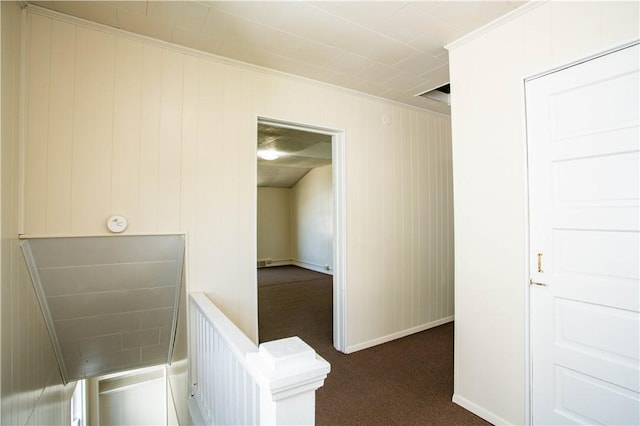 1211 Main St, Aliquippa, PA 15001 - hall with baseboards, ornamental molding, and dark colored carpet
