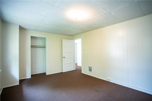 1211 Main St, Aliquippa, PA 15001 - unfurnished bedroom with a paneled ceiling, dark carpet, baseboards, visible vents, and a closet