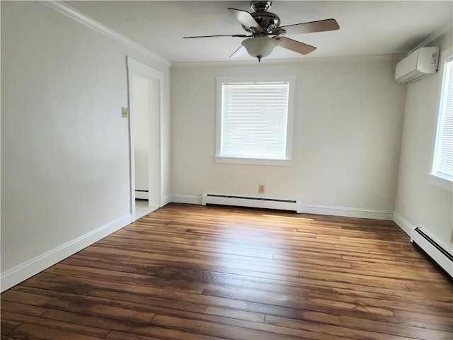 525 E Old Lincoln Hwy, Ligonier Twp, PA 15658 - unfurnished room featuring an AC wall unit, ceiling fan, ornamental molding, and baseboard heating