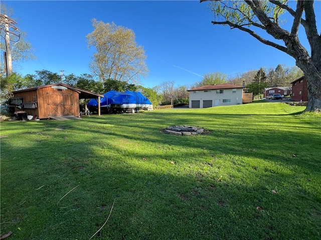 4402 Gateway Dr, Monroeville, PA 15146 - view of yard with a fire pit, an outbuilding, and a storage unit
