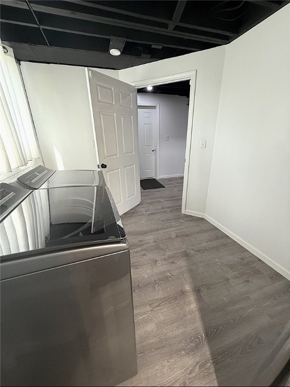 4402 Gateway Dr, Monroeville, PA 15146 - laundry room featuring baseboards, washer / clothes dryer, and wood finished floors