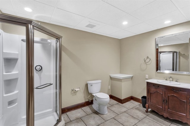 118 Lakeland Dr, Adams Twp, PA 16046 - bathroom featuring vanity, toilet, recessed lighting, baseboards, and a shower stall