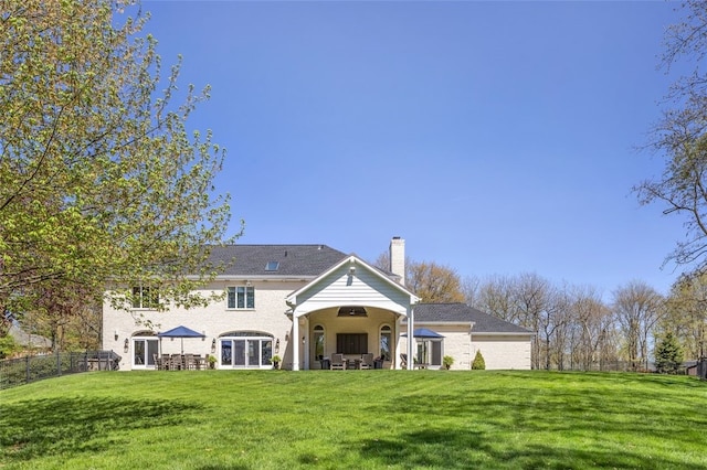 118 Lakeland Dr, Adams Twp, PA 16046 - rear view of property with fence, a patio, a chimney, and a yard