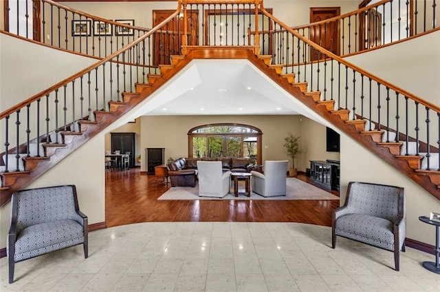 118 Lakeland Dr, Adams Twp, PA 16046 - interior space with baseboards, stairs, and a towering ceiling