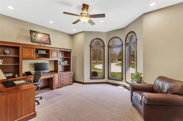 118 Lakeland Dr, Adams Twp, PA 16046 - office with light colored carpet, a ceiling fan, baseboards, and recessed lighting