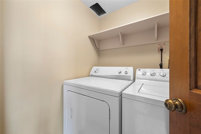 laundry room featuring laundry area, a textured ceiling, and independent washer and dryer