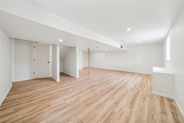 1460 Guffey Rd, North Huntingdon, PA 15642 - basement with baseboards, recessed lighting, light wood finished floors, and visible vents