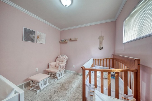 758 Beaver St, Rochester, PA 15074 - carpeted bedroom featuring a nursery area, ornamental molding, and baseboards