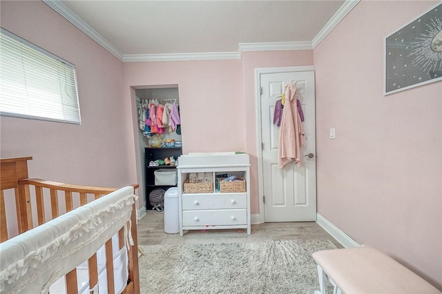 758 Beaver St, Rochester, PA 15074 - bedroom featuring baseboards, ornamental molding, and wood finished floors