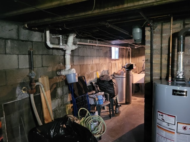 below grade area with water heater