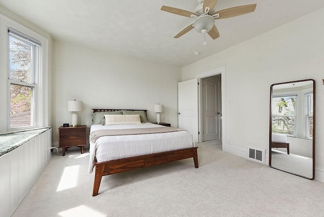 961 Deely St, Greenfield, PA 15217 - bedroom featuring multiple windows, a ceiling fan, visible vents, and light colored carpet