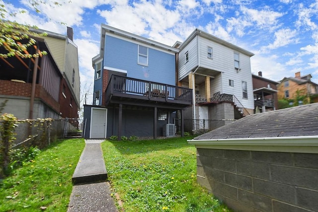 961 Deely St, Greenfield, PA 15217 - rear view of property with fence, central air condition unit, a yard, and a deck