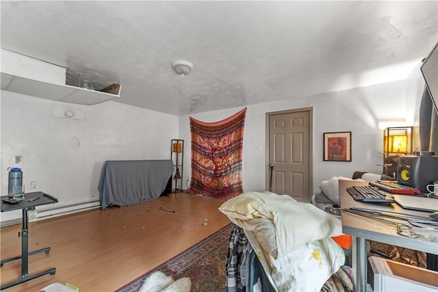 additional living space featuring wood finished floors and baseboard heating